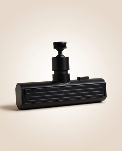 Waterfall kitchen tap attachment in matt black with ribbed grille and swivel connector