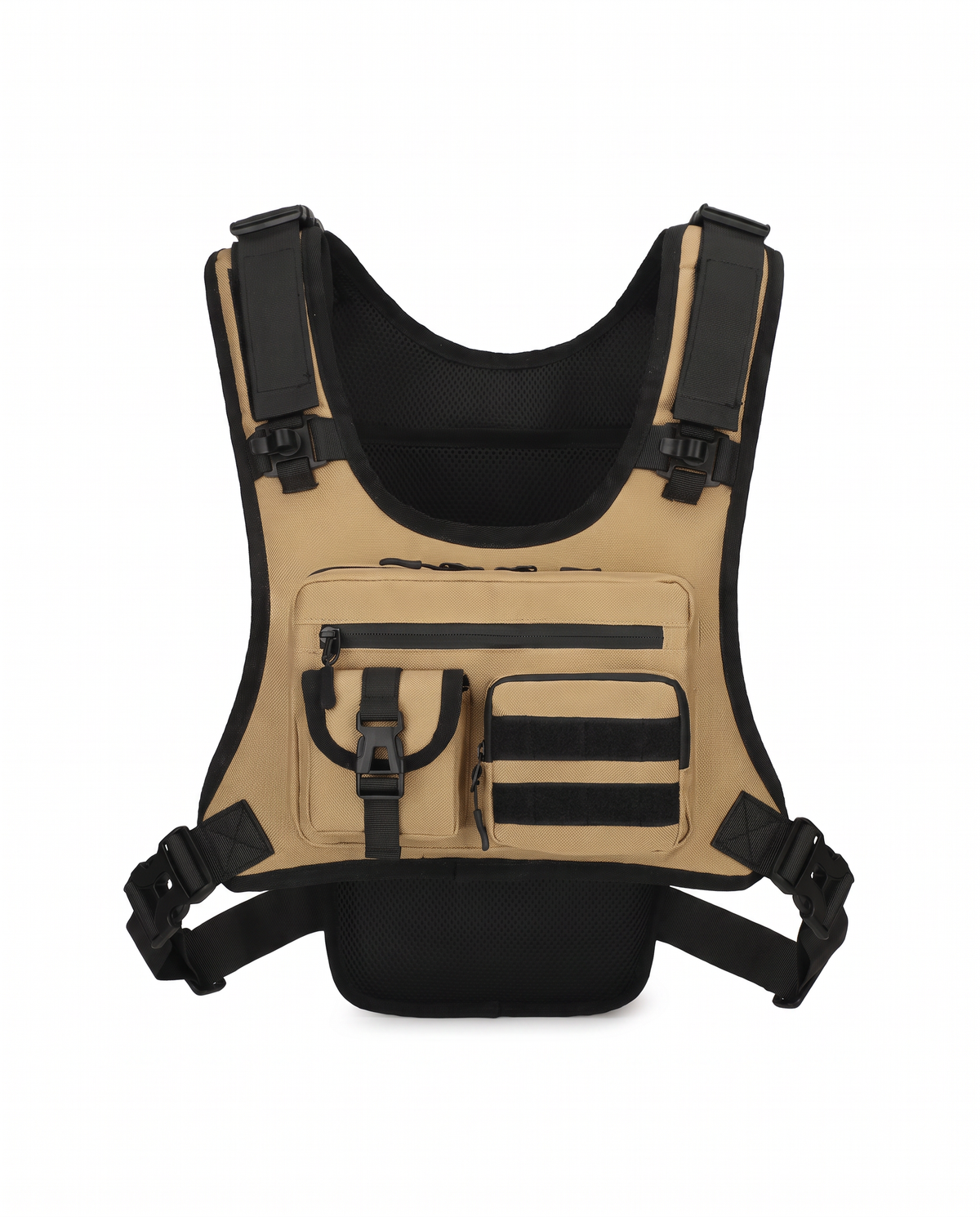 Tactical chest rig in khaki, rig only, front view