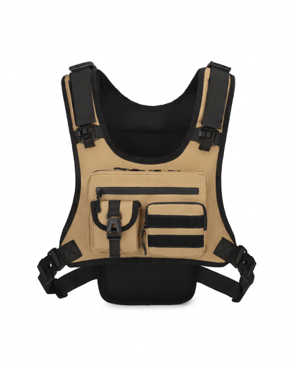 Tactical chest rig in khaki, rig only, front view